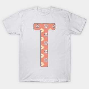 MONOGRAM LETTER T PINK FLORAL TYPOGRAPHY DESIGN T-Shirt